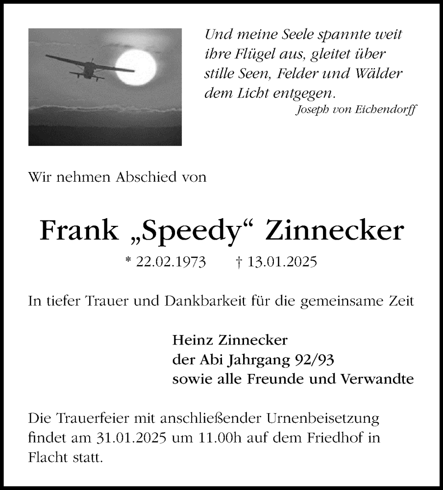  Traueranzeige für Frank Zinnecker vom 28.01.2025 aus Leonberger Kreiszeitung / Strohgäu Extra