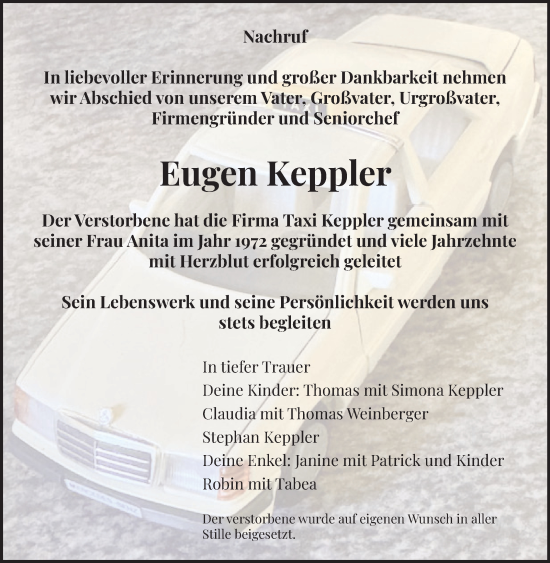 Traueranzeige von Eugen Keppler von Leonberger Kreiszeitung / Strohgäu Extra