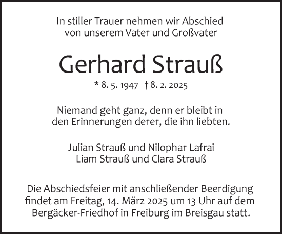 Traueranzeige von Gerhard Strauß von Leonberger Kreiszeitung / Strohgäu Extra