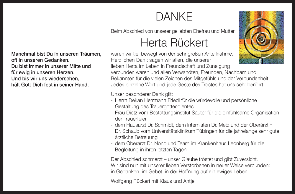  Traueranzeige für Herta Rückert vom 04.04.2025 aus Leonberger Kreiszeitung / Strohgäu Extra