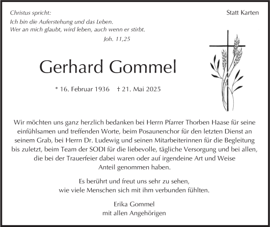 Traueranzeige von Gerhard Gommel von Leonberger Kreiszeitung / Strohgäu Extra