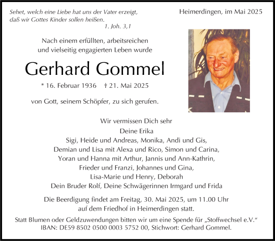 Traueranzeige von Gerhard Gommel von Leonberger Kreiszeitung / Strohgäu Extra