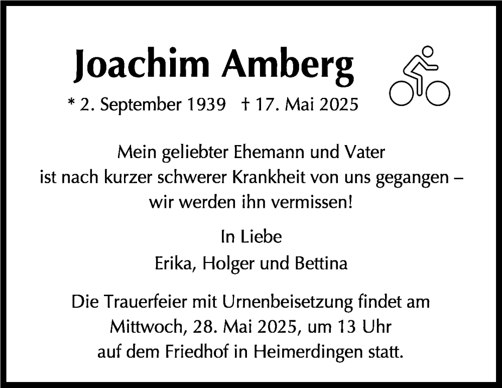  Traueranzeige für Joachim Amberg vom 22.05.2025 aus Leonberger Kreiszeitung / Strohgäu Extra