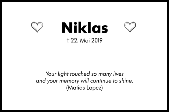 Traueranzeige von Niklas Beestermöller von Leonberger Kreiszeitung / Strohgäu Extra