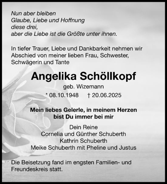 Traueranzeige von Angelika Schöllkopf von Leonberger Kreiszeitung / Strohgäu Extra