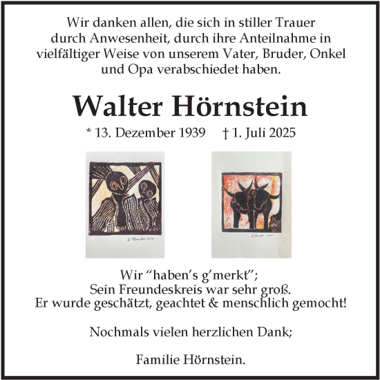 Traueranzeige von Walter Hörnstein von Leonberger Kreiszeitung / Strohgäu Extra