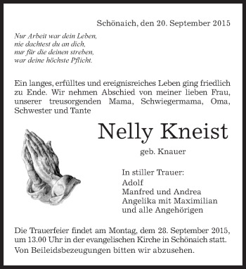 Traueranzeige von Nelly Kneist von Kreiszeitung Böblinger Bote