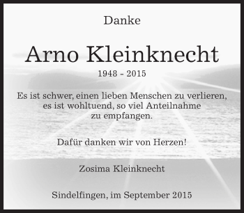 Traueranzeige von Arno Kleinknecht von Kreiszeitung Böblinger Bote
