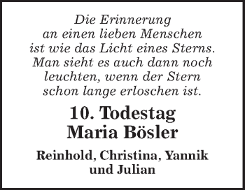 Traueranzeige von Maria Bösler von Kreiszeitung Böblinger Bote