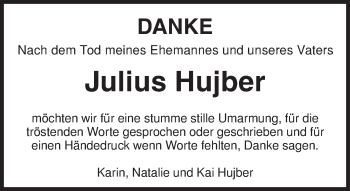 Traueranzeige von Julius Hujber von Kreiszeitung Böblinger Bote