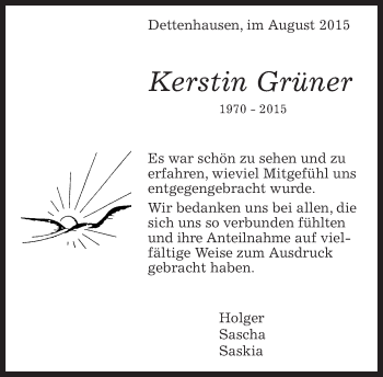 Traueranzeige von Kerstin Grüner von Kreiszeitung Böblinger Bote