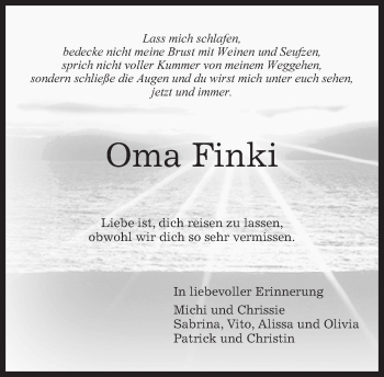 Traueranzeige von Oma Finki  von Kreiszeitung Böblinger Bote