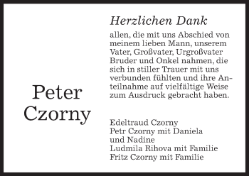 Traueranzeige von Peter Czorny von Kreiszeitung Böblinger Bote