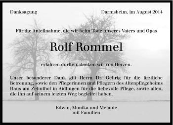 Traueranzeige von Rolf Rommel von Kreiszeitung Böblinger Bote
