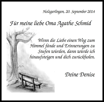 Traueranzeige von Agathe Schmid von Kreiszeitung Böblinger Bote