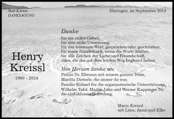 Traueranzeige von Henry Kreissl von Kreiszeitung Böblinger Bote