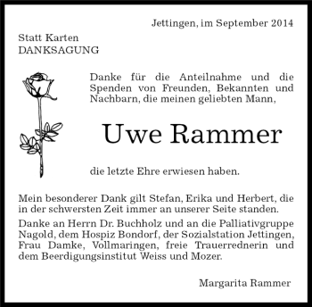 Traueranzeige von Uwe Rammer von Kreiszeitung Böblinger Bote