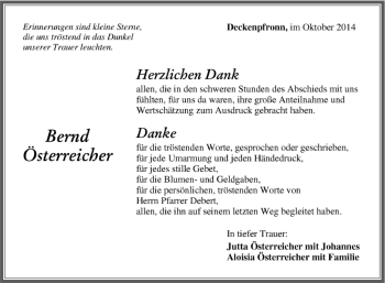 Traueranzeige von Bernd Österreicher von Kreiszeitung Böblinger Bote