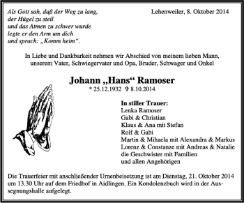 Traueranzeige von Johann 