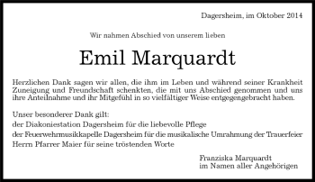 Traueranzeige von Emil Marquardt von Kreiszeitung Böblinger Bote