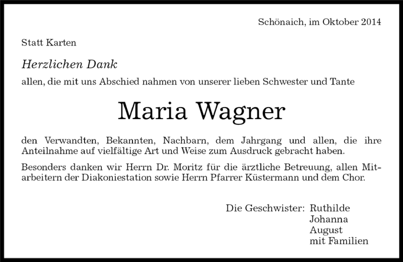  Traueranzeige für Maria Wagner vom 17.10.2014 aus Kreiszeitung Böblinger Bote