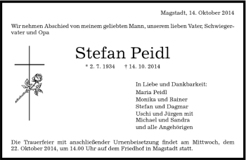Traueranzeige von Stefan Peidl von Kreiszeitung Böblinger Bote