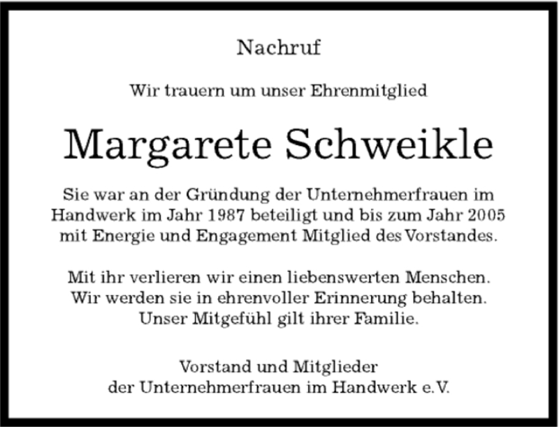  Traueranzeige für Margarete Schweikle vom 21.10.2014 aus Kreiszeitung Böblinger Bote
