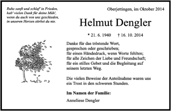 Traueranzeige von Helmut Dengler von Kreiszeitung Böblinger Bote
