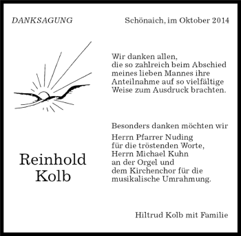 Traueranzeige von Reinhold Kolb von Kreiszeitung Böblinger Bote