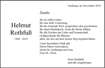 Traueranzeige von Helmut Rothfuß von Kreiszeitung Böblinger Bote
