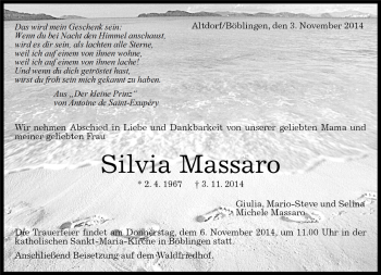 Traueranzeige von Silvia Massaro von Kreiszeitung Böblinger Bote
