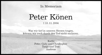 Traueranzeige von Peter Könen von Kreiszeitung Böblinger Bote