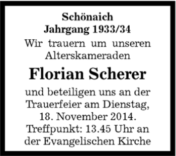 Traueranzeige von Florian Scherer von Kreiszeitung Böblinger Bote