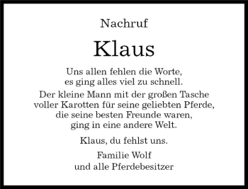 Traueranzeige von Klaus  von Kreiszeitung Böblinger Bote