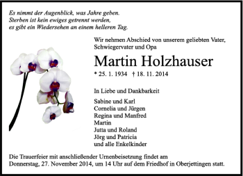 Traueranzeige von Martin Holzhauser von Kreiszeitung Böblinger Bote