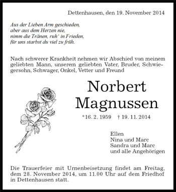 Traueranzeige von Norbert Magnussen von Kreiszeitung Böblinger Bote