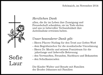 Traueranzeige von Sofie Laur von Kreiszeitung Böblinger Bote