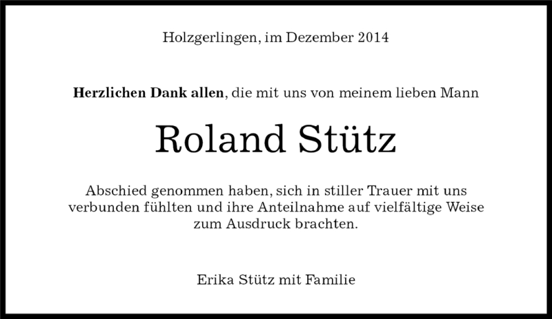  Traueranzeige für Roland Stütz vom 05.12.2014 aus Kreiszeitung Böblinger Bote