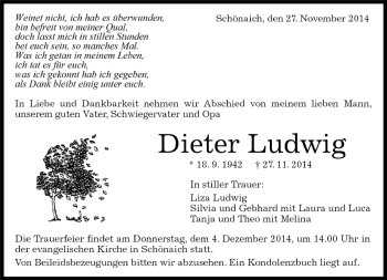 Traueranzeige von Dieter Ludwig von Kreiszeitung Böblinger Bote