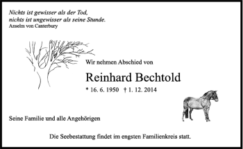 Traueranzeige von Reinhard Bechtold von Kreiszeitung Böblinger Bote
