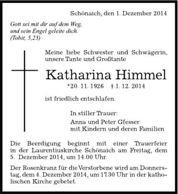 Traueranzeige von Katharina Himmel von Kreiszeitung Böblinger Bote