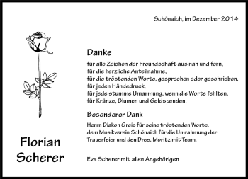Traueranzeige von Florian Scherer von Kreiszeitung Böblinger Bote