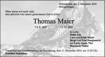 Traueranzeige von Thomas Maier von Kreiszeitung Böblinger Bote