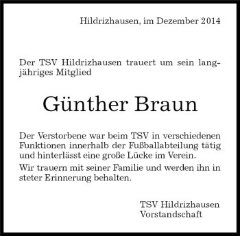 Traueranzeige von Günther Braun von Kreiszeitung Böblinger Bote