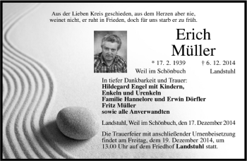 Traueranzeige von Erich Müller von Kreiszeitung Böblinger Bote