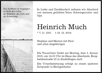 Traueranzeige von Heinrich Much von Kreiszeitung Böblinger Bote