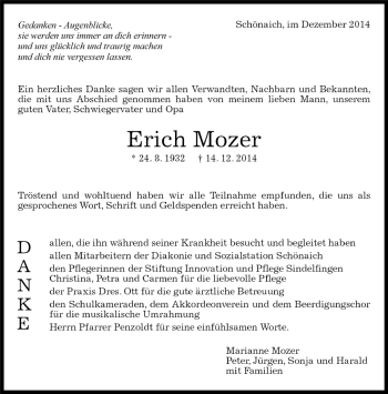Traueranzeige von Erich Mozer von Kreiszeitung Böblinger Bote