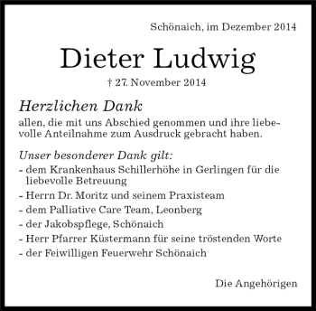 Traueranzeige von Dieter Ludwig von Kreiszeitung Böblinger Bote