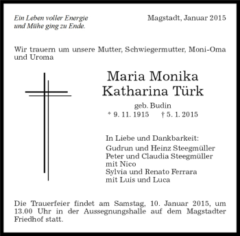 Traueranzeige von Katharina Türk von Kreiszeitung Böblinger Bote