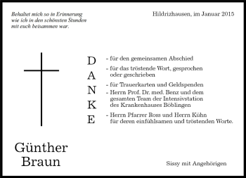 Traueranzeige von Günther Braun von Kreiszeitung Böblinger Bote